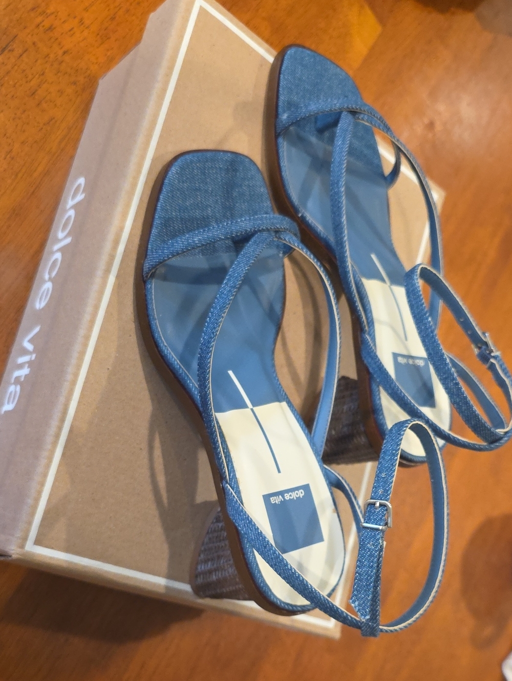 Dolce Vita Denim Blue Strappy Block Heel Sandals